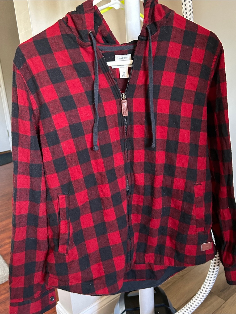 L.L. Bean Red and Black Buffalo Check Zip Hoodie Jacket women’s size medium